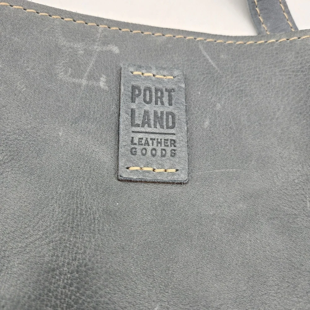 Portland Leather Goods Festival Bag Crossbody Light Blue Zip Top Inside Pocket